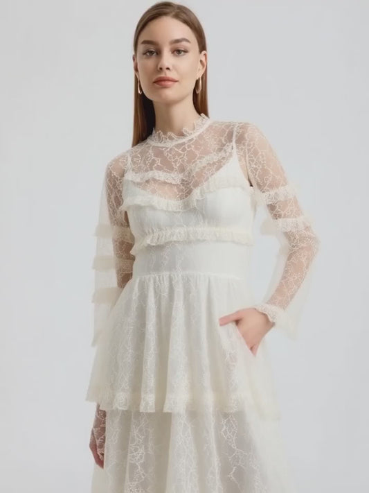 Vestido beige claro encaje