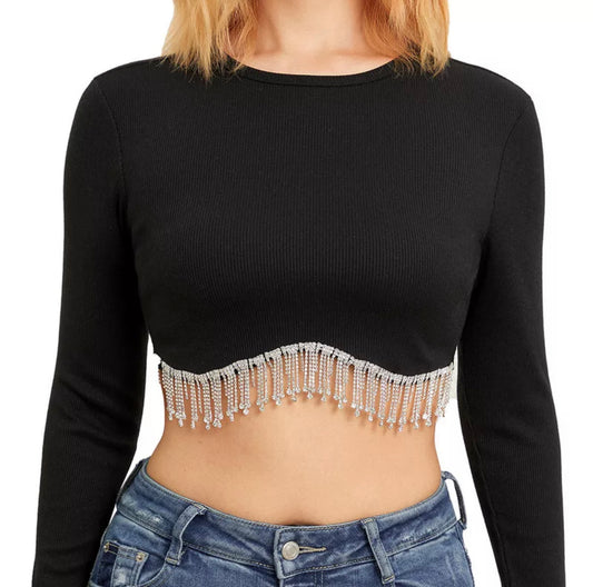 Croptop negro con guindas plateadas